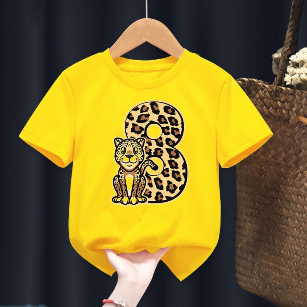 T-Shirt For Boys Funny Animal Leopard 1-10th Birthday Number Print Kids Clothes T Shirt Summer Boys Birthday Clothes Baby Tshirt