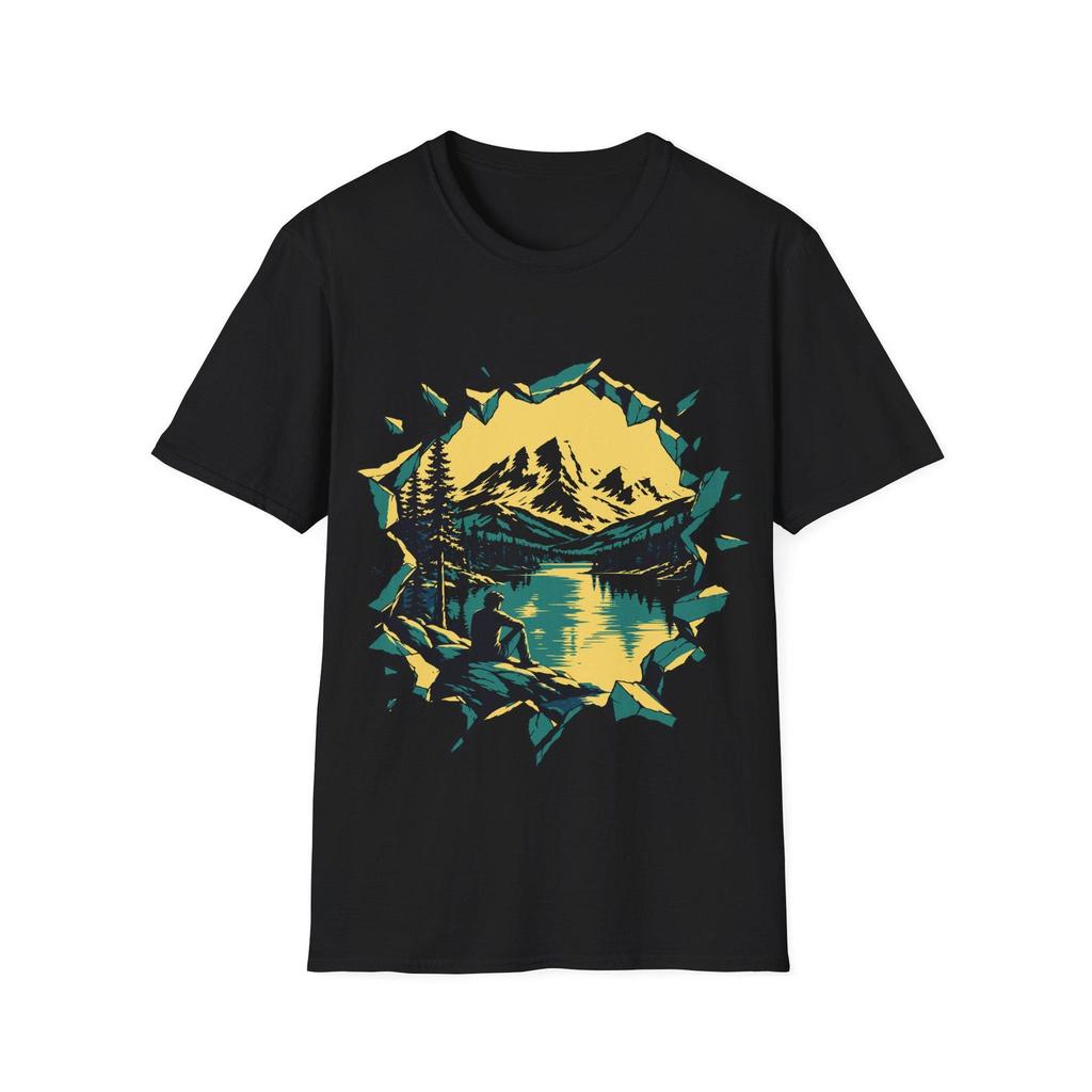Vintage Nature Streetwear Graphic T Shirt Mountain Lake Retro Sunset Peak Landscape Print Unisex Loose Fit Cotton Casual Tee