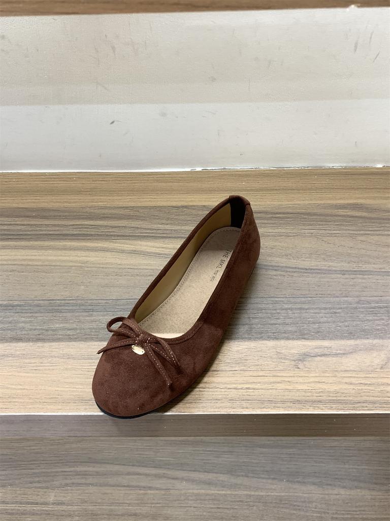 Inner Height Increase Retro Suede Round Head Ballet Single Shoes Women's Shoes 2025 New Autumn Leopard Print Bow Evening Shoes