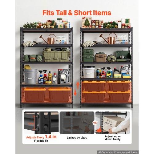 VEVOR Storage Shelves, 5-Tier Adjustable, 907.2 Kg Capacity, Heavy Duty Garage Storage Shelving Unit, Metal Utility Rack Shelf