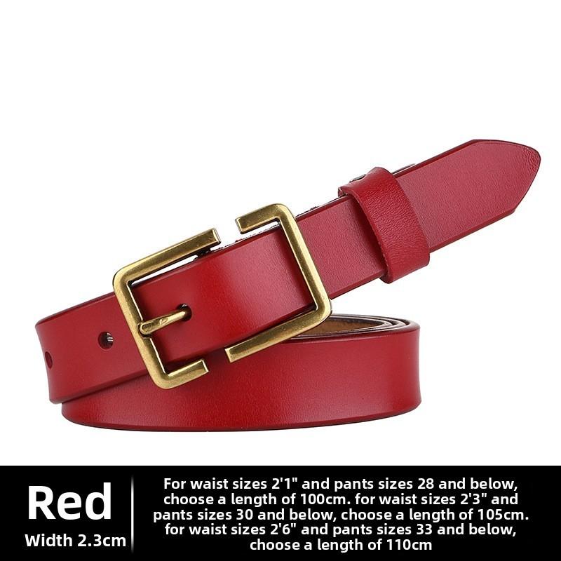Womens Leather Belt With Stylish Square Pin Buckle For Daily Use Red