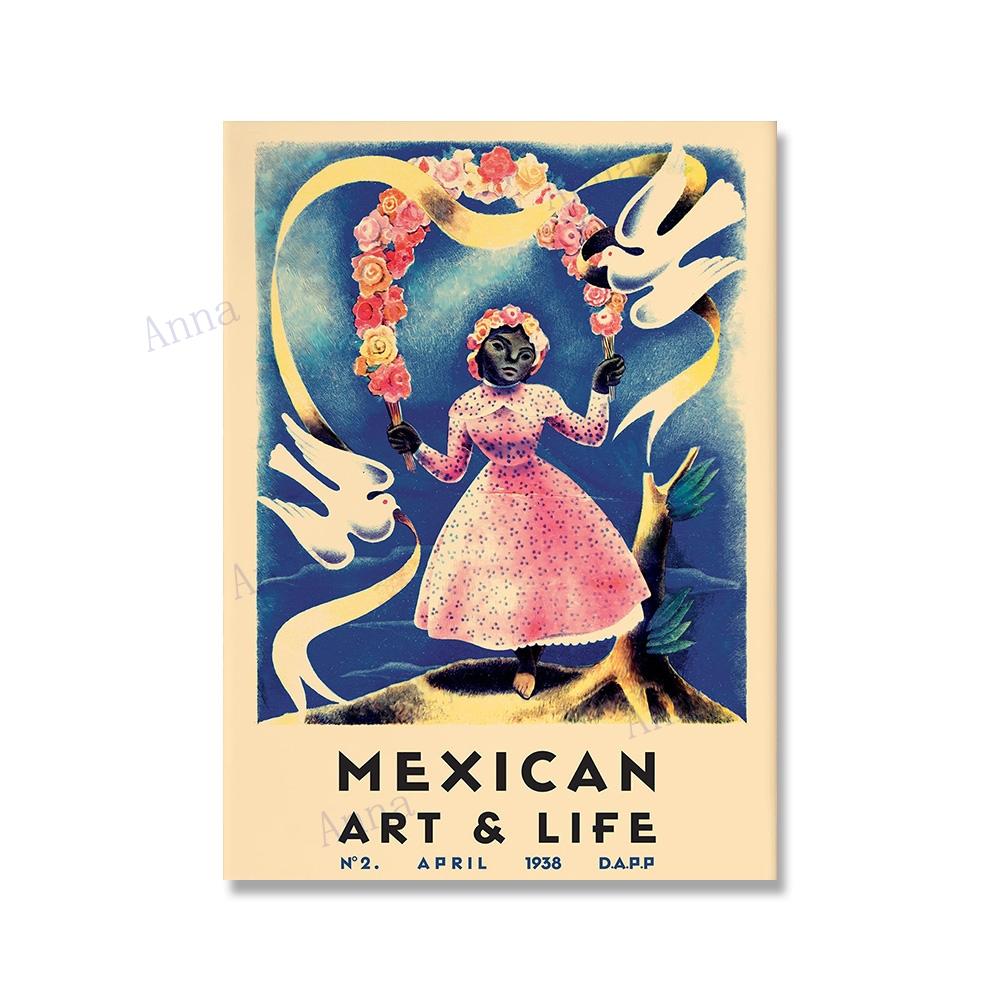 Mexická výstava Umělecké plakáty a tisky Květinové Vintage nástěnné umělecké dekorace Latinskoamerická Artesanía Obraz na plátno do obývacího pokoje