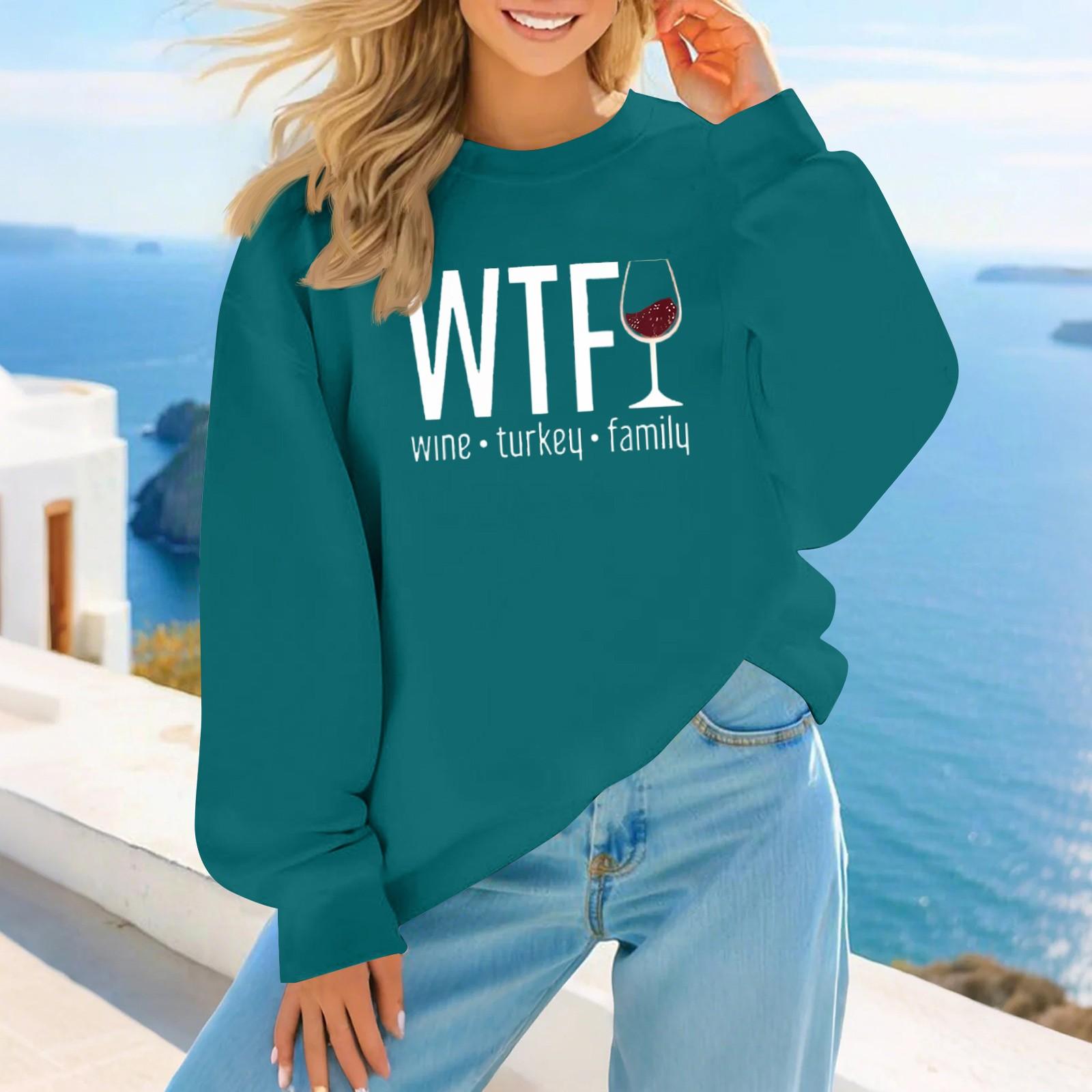 Женская мода повседневная рождественская принтованная осень и зима свободный круглый вырез пуловер свитшот топ L армия зеленый 1695₽