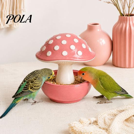 Resin Mushroom Bird Feeder, Spill Proof No Mess Bird Cage Food Bowl, Covered Water Bowl for Budgie Cockatiel Lovebird