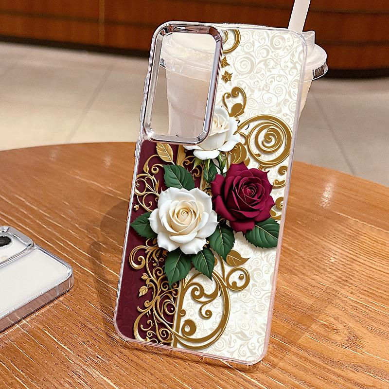 Oil Painting Flower Case For Samsung S26 S25 Ultra S24 FE S23 Plus S22 S21 A15 A16 A17 A35 A36 A37 A54 A55 A56 A57 5G Plating Lens Soft Cover