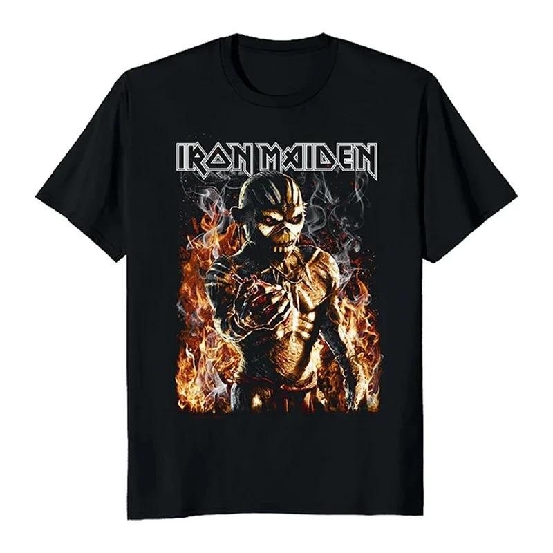 T-shirt Iron Maiden Groupe de Heavy Metal Rock Punk Lâche Surdimensionné Vintage Injection Directe Manches Courtes T-shirt Confortable Respirant