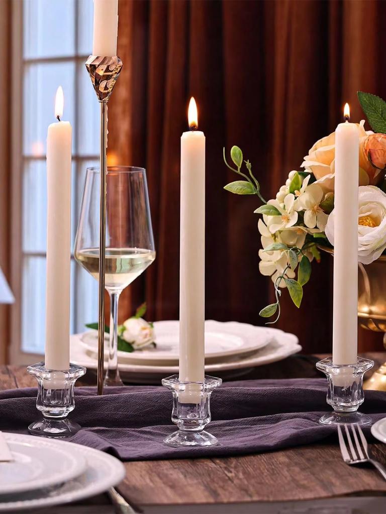 1/6Pcs Clear Tapered Glass Candle Holders, Christmas Decor Candlesticks, Bulk Glass Candle Holder Ornaments