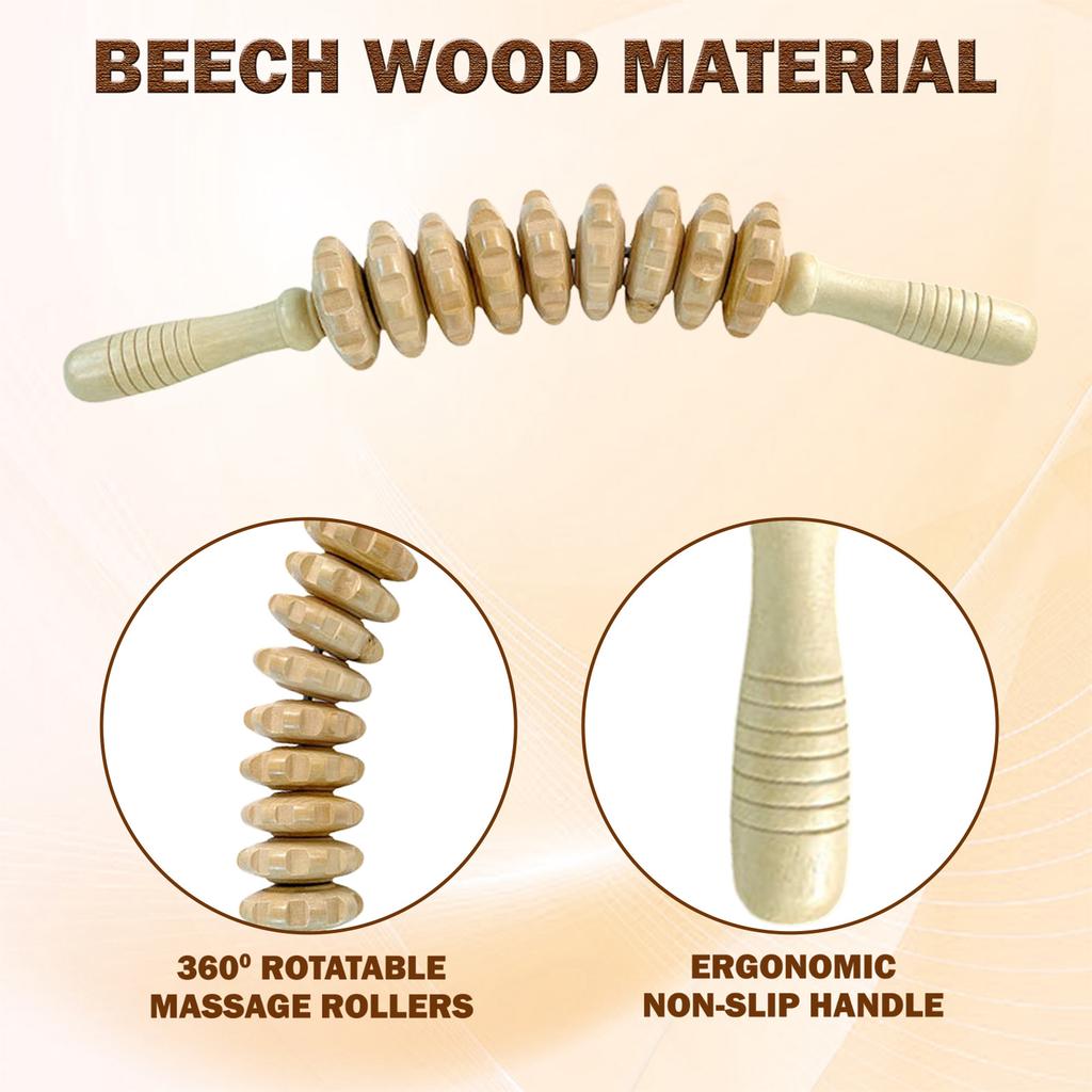Wooden Roller Massager Wooden Therapy Roller Gear Stick Abdomen Body Muscle Belly Relief Tool Suitable for Women and Men