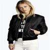 Stylish Womens Classic Padded Bomber Jacket Vintage Zip Biker Coat Long Sleeves