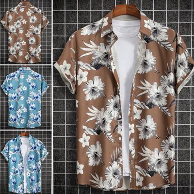 Camisa de Hombre de Manga Corta con Cuello Camisero Cierre de Botones Delgada Anti-pilling Verano Estampado de Flores Camisa Hawaiana Ropa de Playa