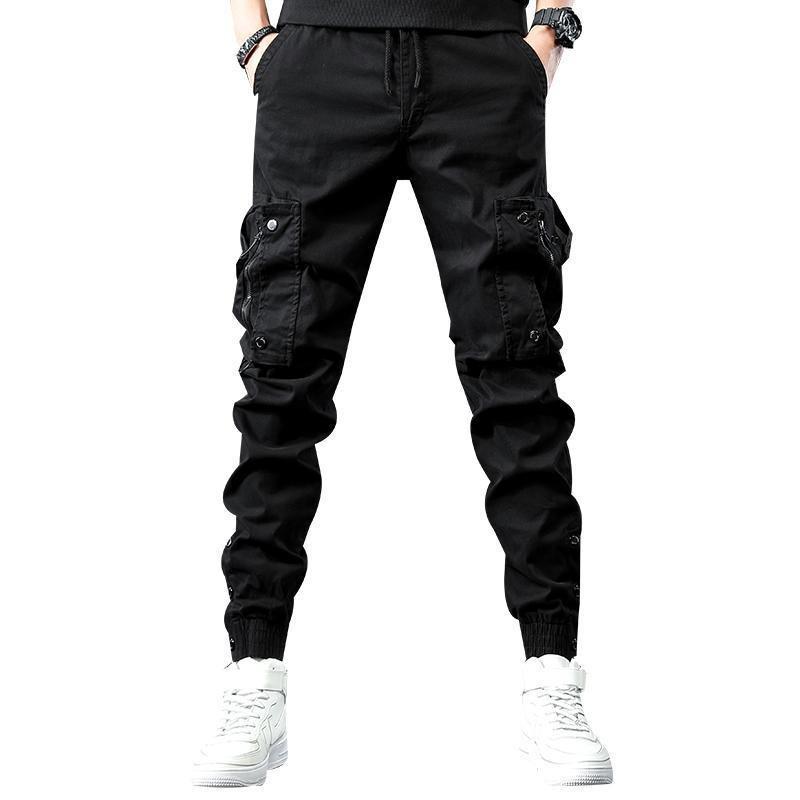 2024 Men's Slim Fit Tapered Leg Multi-Pocket Black Fashion Overalls