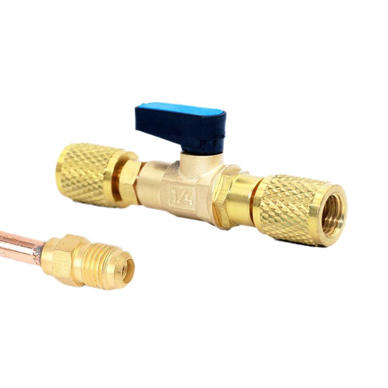 1 Piece Air Conditioning Diy Accessories Brass Refrigeration Ball Valve Adapter Refrigerant Ball Valve Connector G1/4''
