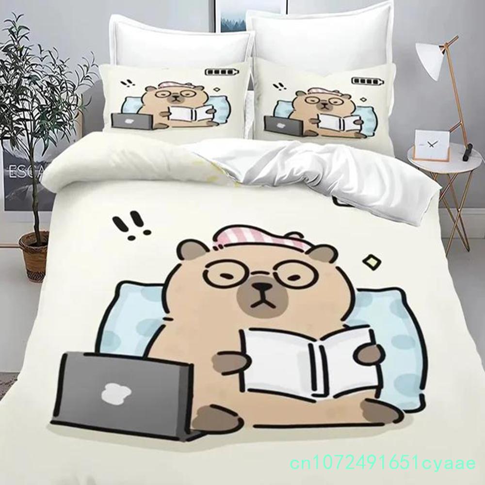 Cartoon Capybara 3D Printed Bedding Set Children's Duvet Cover Pillow Case Set Anime Polyester Cute Cartoon Home Decoration