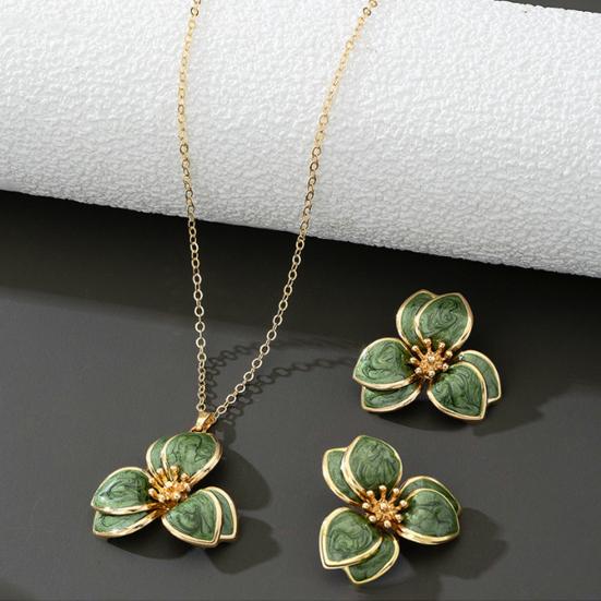 2Pcs/Set Women Jewelry Set Enamel Flower Charm Adjustable Length Necklace Faux Pearl Drop