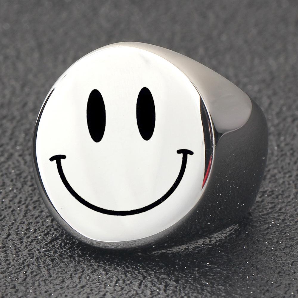 Round Smiley Face Fashion Ring - 22MM Laser Engraved Stainless Steel