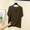 Women's Solid Color V-Neck Cotton Modal Short Sleeve Loose Top