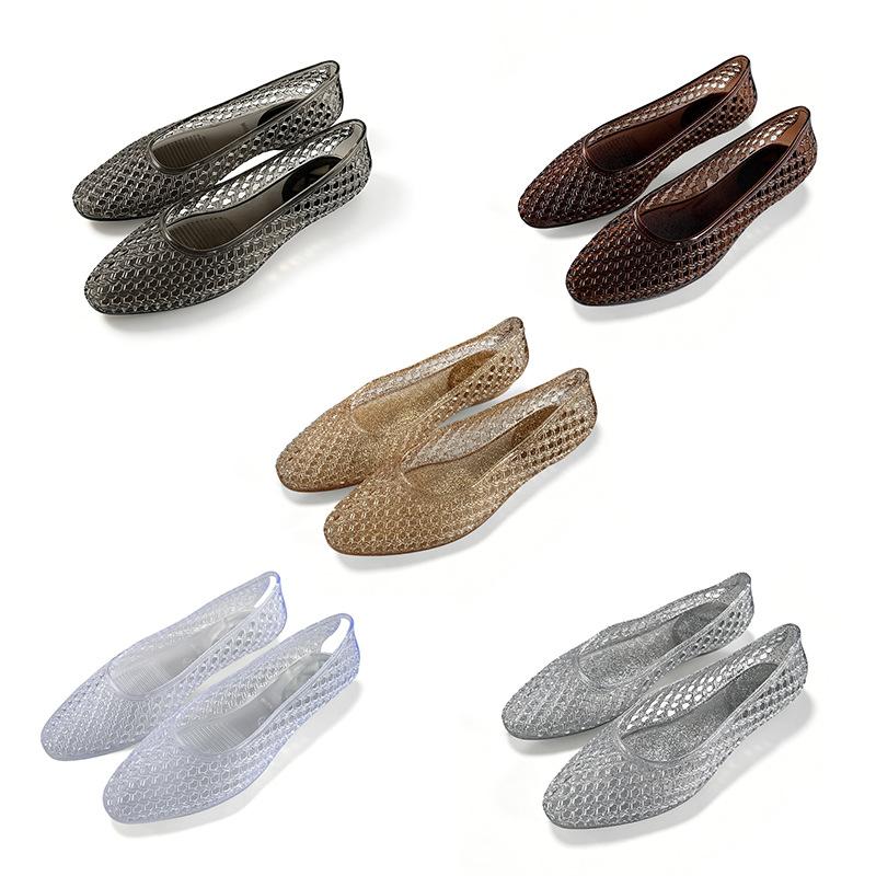 Damen Spitze Zehen Gelee Schuhe, Kristall Hohl Slip-On Tanz Sandalen Clogs