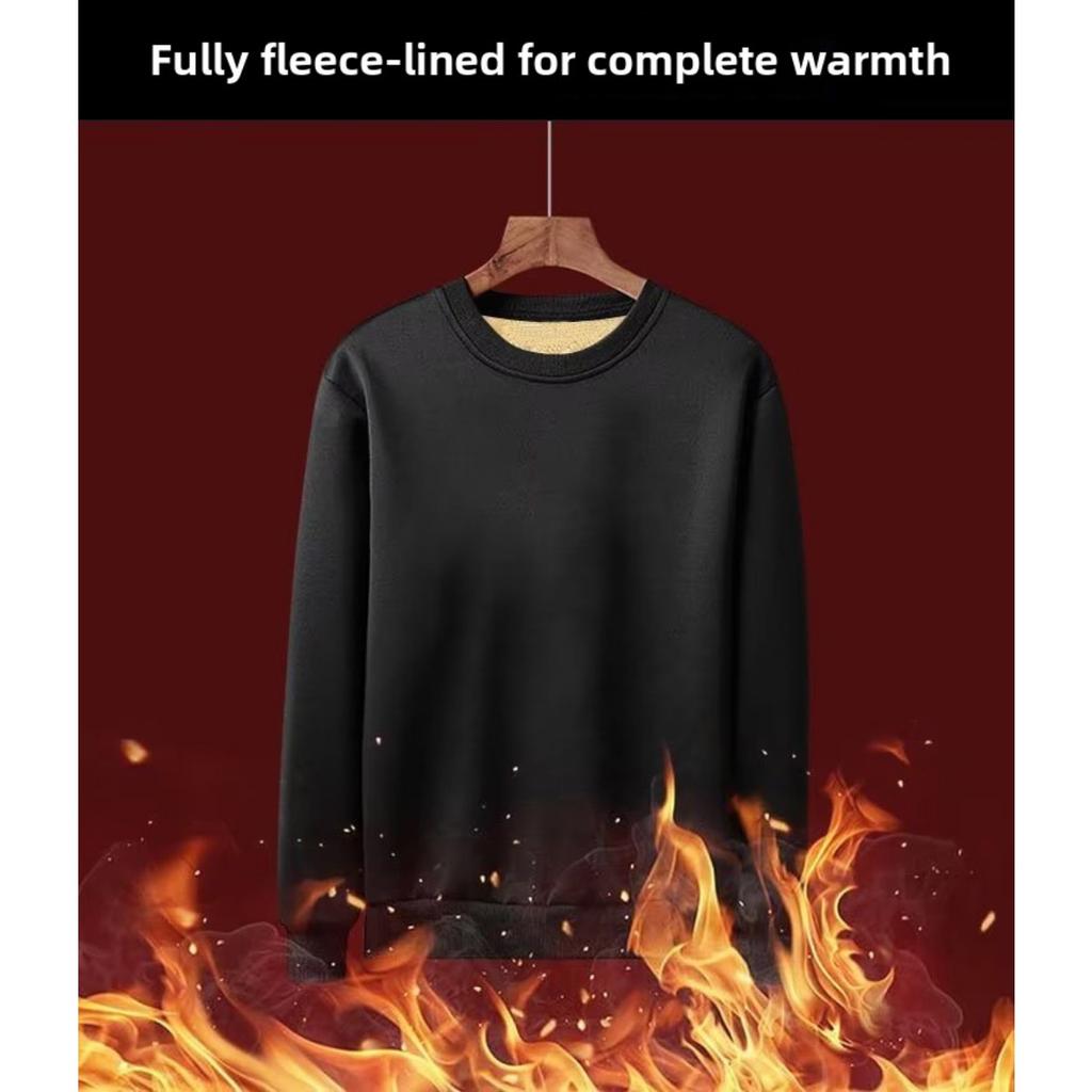 Hanorac de Toamnă și Iarnă pentru Bărbați cu Gât Rotund din Catifea, Culoare Solidă, Larg, Cald, Lenjerie de Corp, Îmbrăcăminte Groasă pentru Bărbați