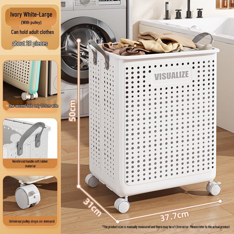 Foldable Laundry Basket with Wheels - Storage for Dirty Clothes