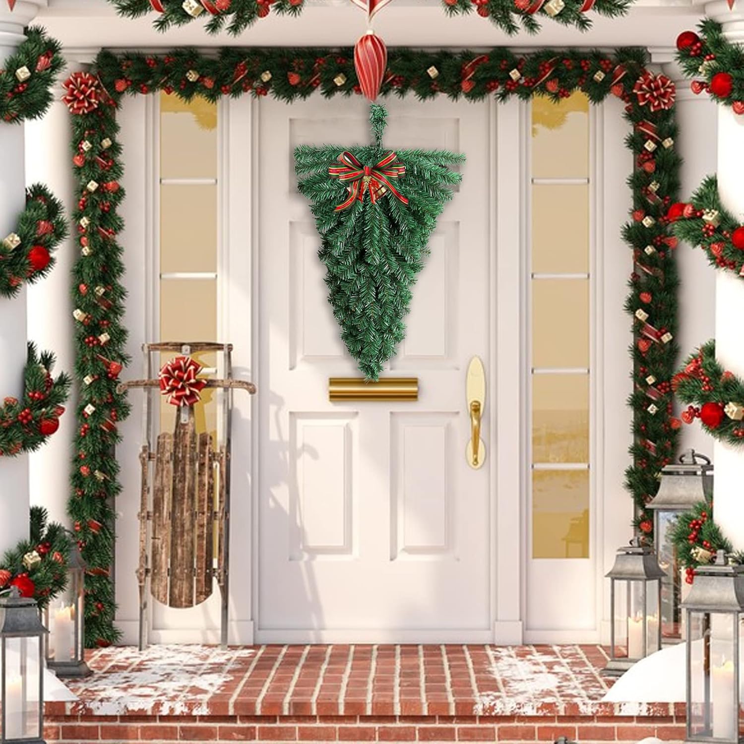 2 шт. Рождественские гирлянды, 18 дюймов Рождественская гирлянда Искусственная зеленая Рождественская слезовидная гирлянда на дверь, Искусственная сосновая рождественская зелень Слезовидная гирлянда для Рождества