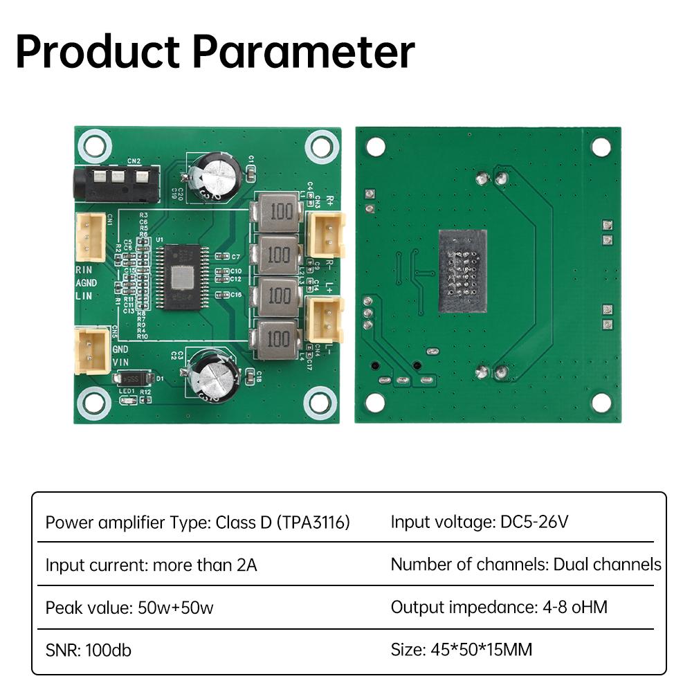 TPA3116 DC 5V-26V 2.0 Channel Digital Stereo Class D Audio Power Amplifier Board 50W+50W Stereo Speaker Digital Module