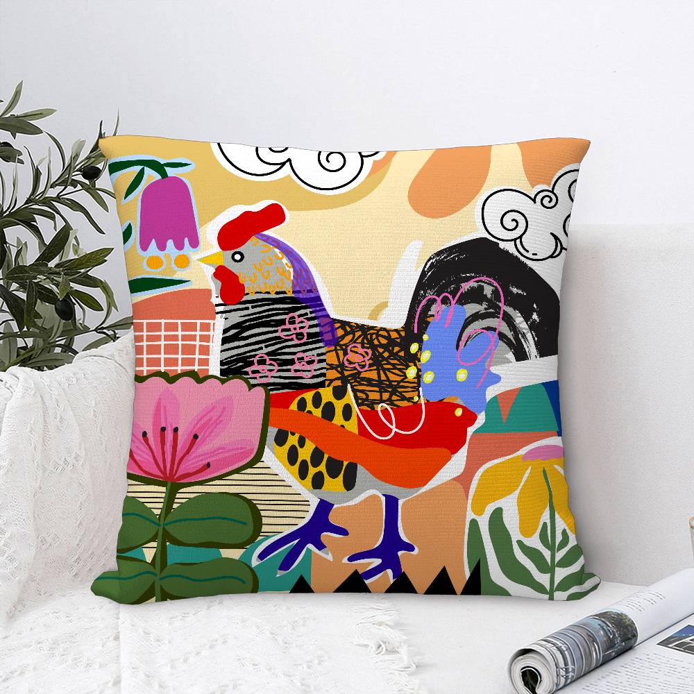 Rooster Doodle Art Pillow Case Sofa Decorative Home Double-sided Print Plush Square Throw Pillow Covers Cushion Decor Cover
