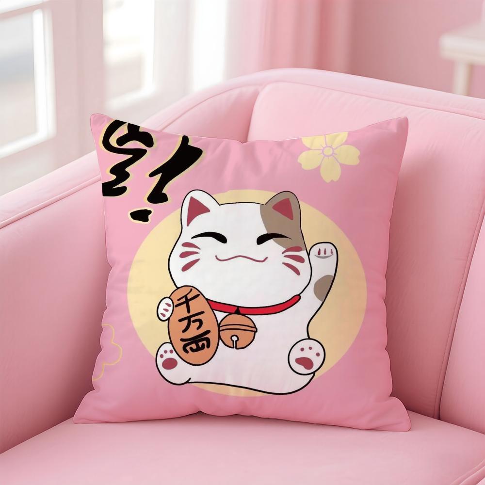 Rich Luck Maneki  neko Cushion Cover Linen Pillowcase Cover Soft Decor for Sofa Home Room
