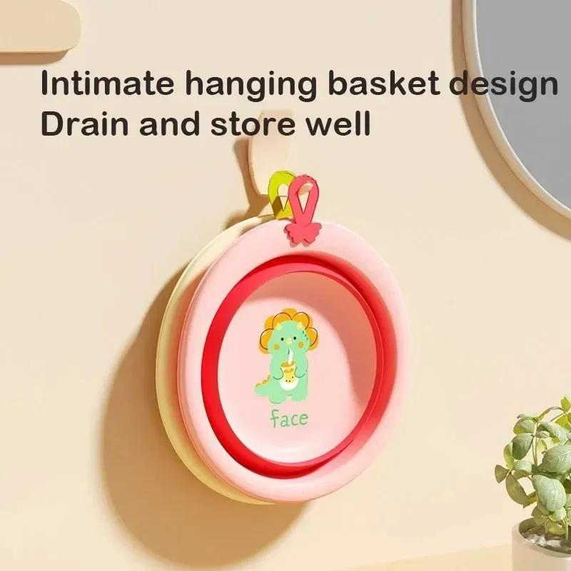 One-hand Foldable Baby Kids WashBasin Bucket Cartoon Dinosaur Multipurpose Plastic Hanging Wash Bin Portable Infant Face Bathtub