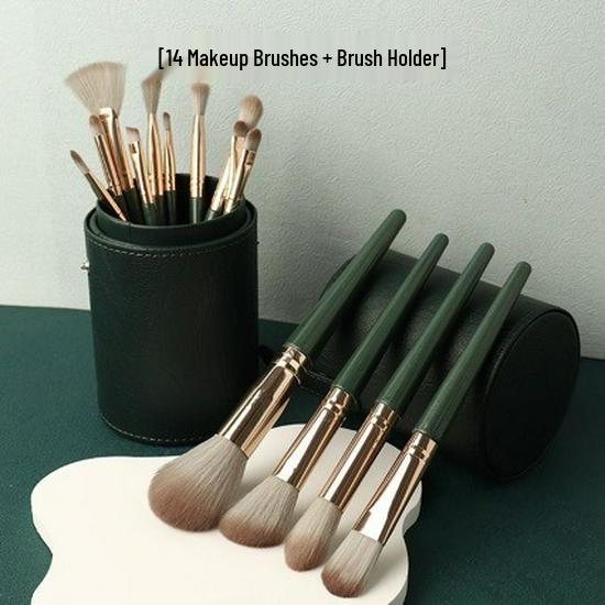 14-Piece Soft Makeup Brush Set: Includes Powder, Blush, Highlighter, and Eyeshadow Brushes in Portable Colors.