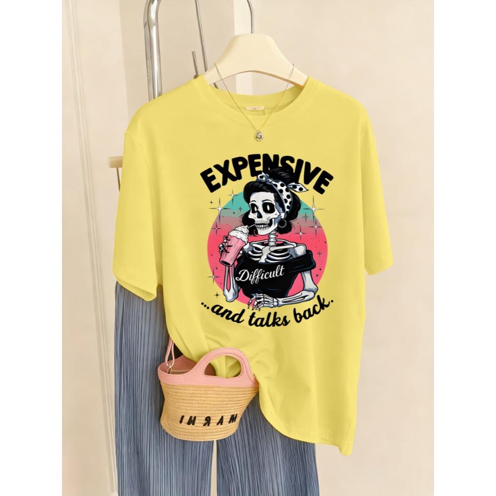

Expensive Talks Back Iced Drink Skulls Print Women T-Shirt Breathable Soft T Shirt Casual Hip Hop Short Sleeve Summer Top 3XL