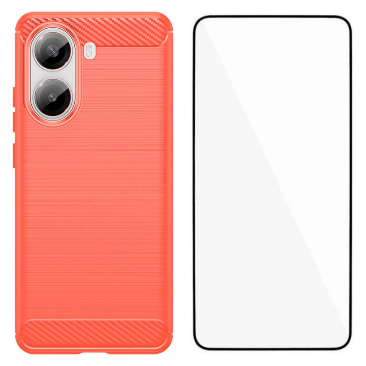 

For Xiaomi Redmi Turbo 4 5G Case with Screen Film WANLONFENG LS Series Big Lens Hole Brushed Texture TPU Phone Cover Red