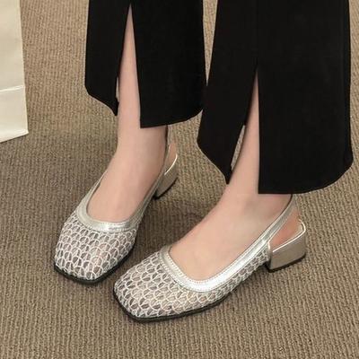 Mesh hohle Tasche Kopf Sandalen Damen 2025 neu Sommer Französisch Mary Jane mit Rock Temperament dicker Absatz einzelne Schuhe