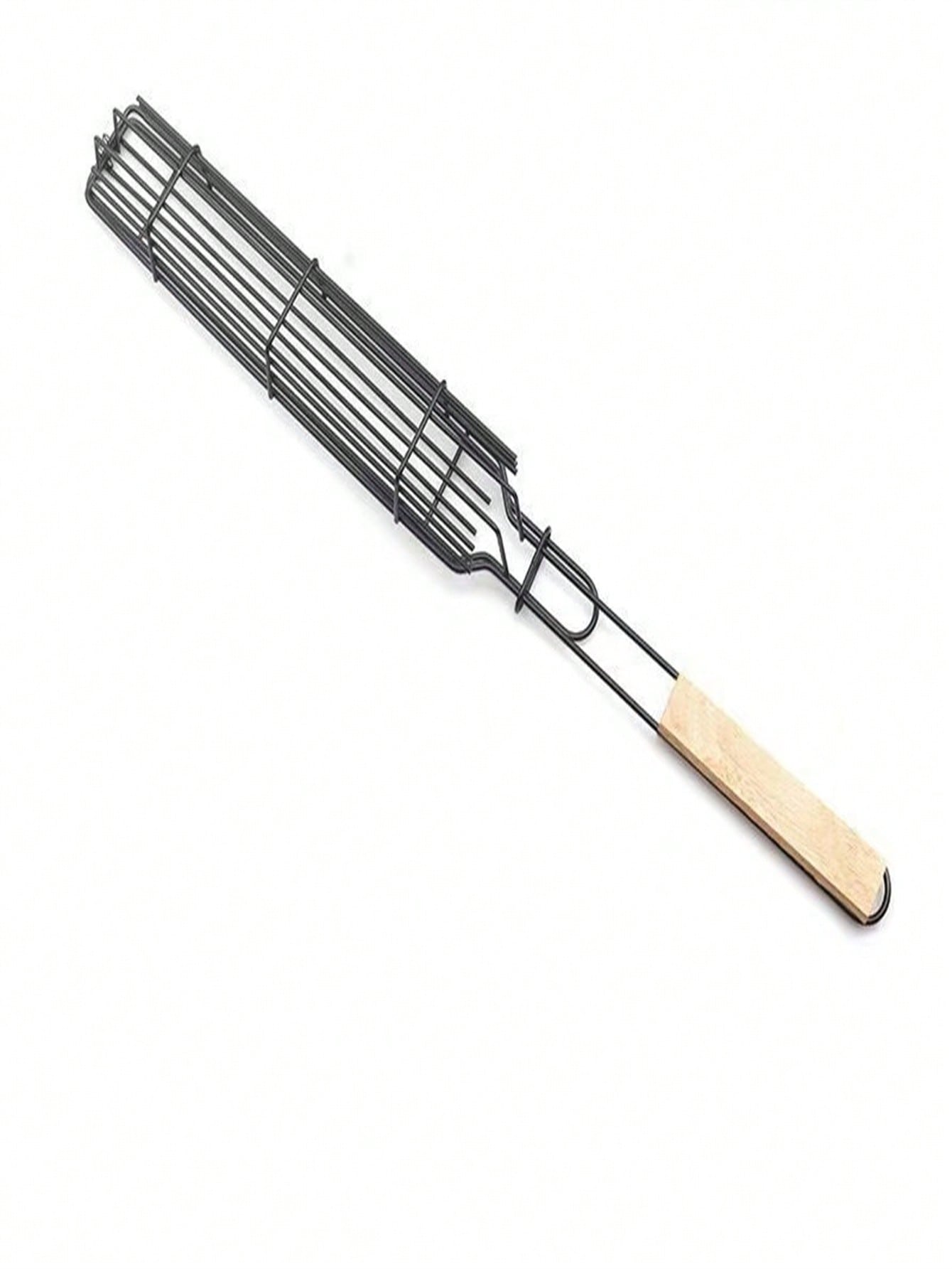 

1Pc Non-Stick Bbq Basket with Wooden Handle - Portable Metal Charcoal Bbq Tool for Vegetables and Meat, Perfect for Outdoor Camping, Picnics and Hikin