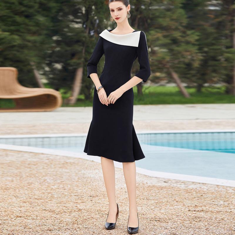 AD Women's Early Autumn Black Fishtail Dress - Hepburn Style One-Shoulder Bodycon