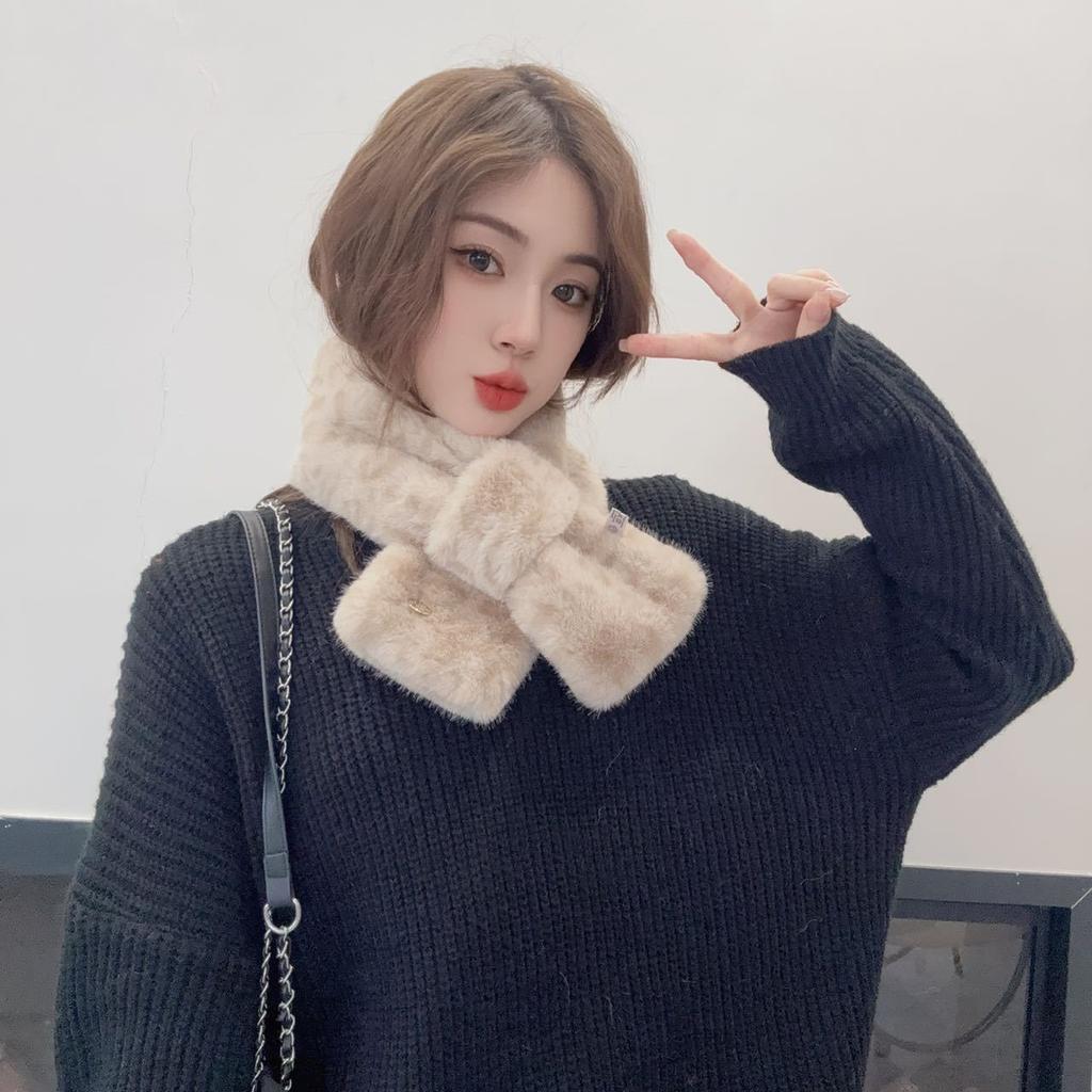 Leopard Print Plush Scarf Imitation Fur Scarf Female Korean Version Autumn and Winter Imitation Rabbit Fur Collar Thickened Warm Parent-child Neck