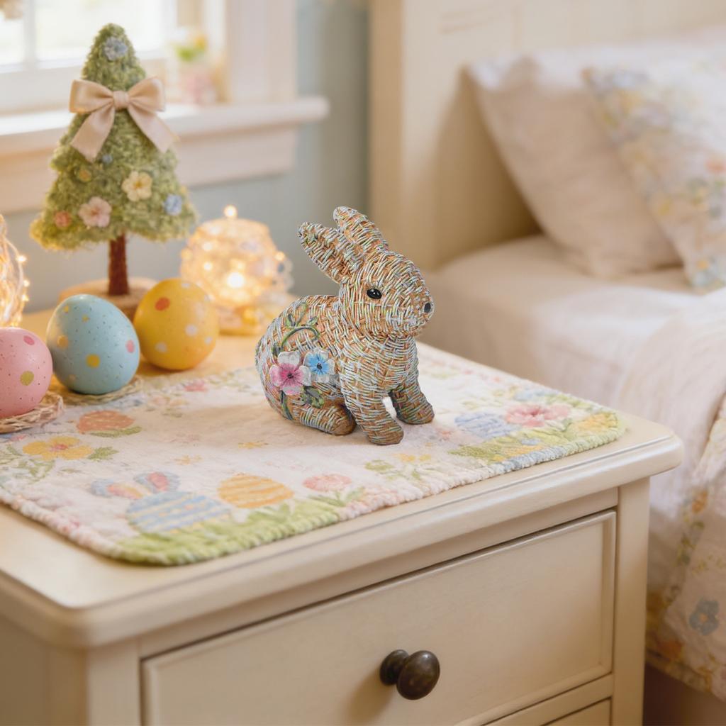 Cute Easter Rattan Bunny Decoration For Home And Desktop Display