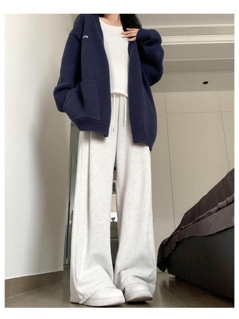 Women's 2024 Winter Fleece-Lined American Style Sweatpants - Slimming Loose Fit, Straight & Wide Leg Joggers