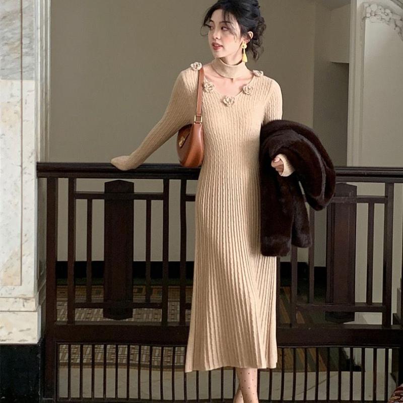 Нежный французский дизайн цветочный шарф вязаное платье для женщин осень и зима новый — фото 6