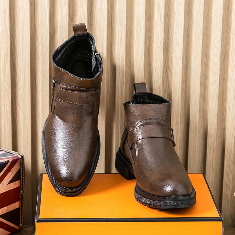 Casual Men'S Leather Shoes Autumn And Winter High Top Style Outdoor Fashion Party Daily Business And Office Boots Black New Hot