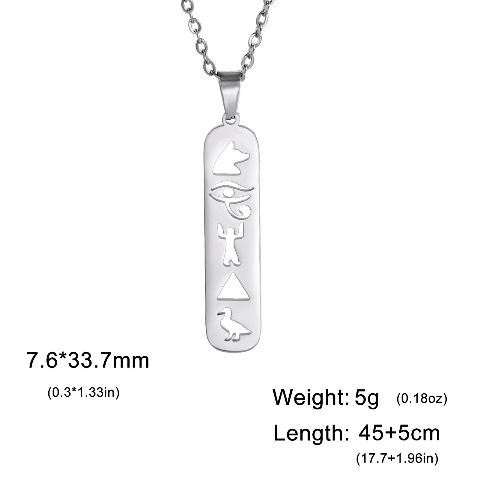 Skyrim Egyptian Ankh Hieroglyphs Necklace Stainless Steel Eye of Horus Neck Chain Ancient Egypt Cartouche Jewelry for Women Men 45-50cm