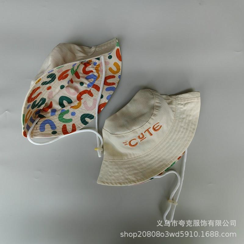 Cute Kids Double Sided Printed Bucket Hat Boys Girls Flat Top Sun Hat Fashionable Summer Outdoor UV Protection Cap