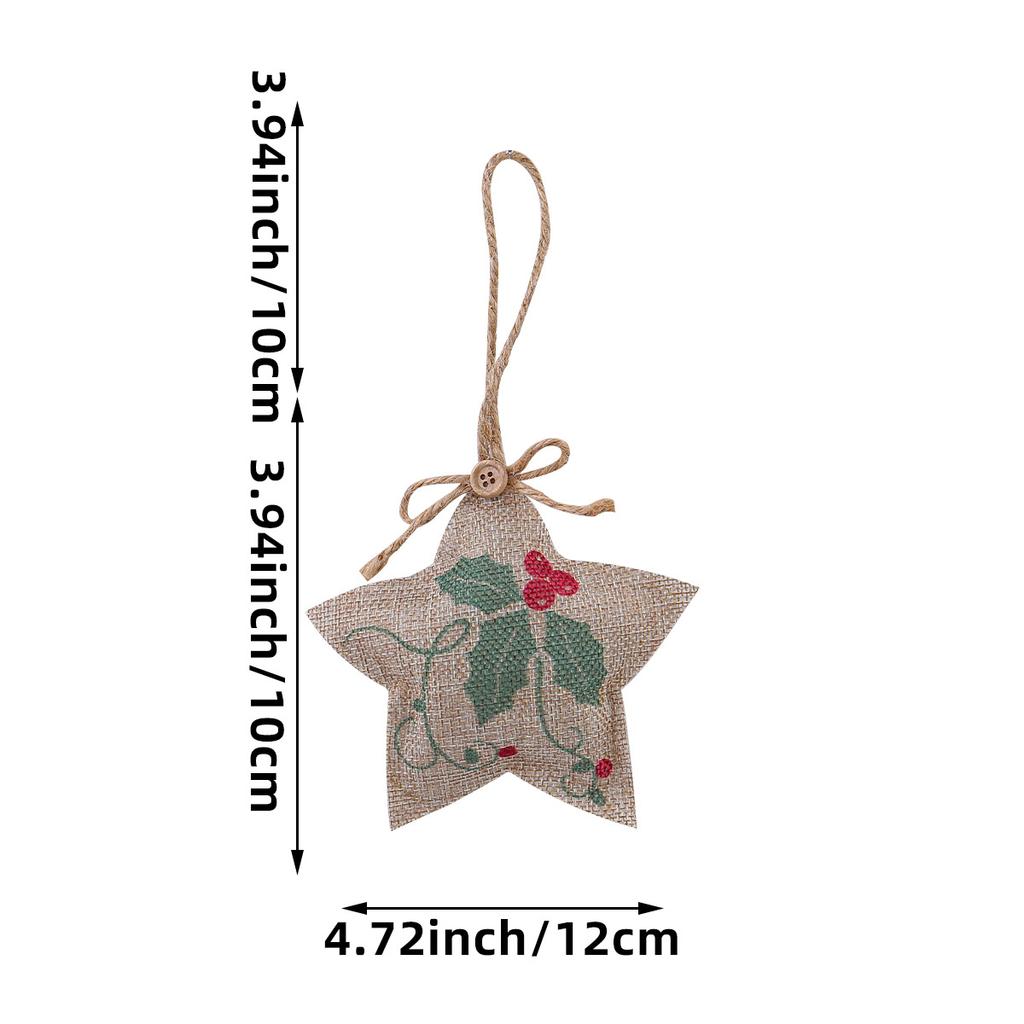 New Christmas Linen Pendant Printed Five-pointed Star Christmas Tree Shopping Mall Decoration Small Pendant