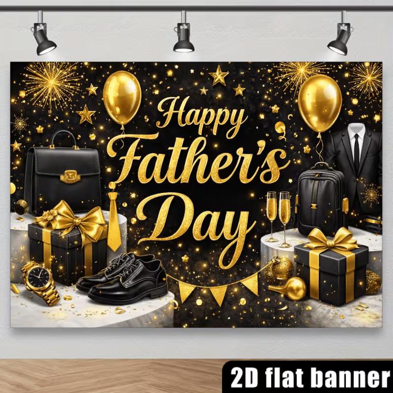 2D Elegant Black Gold Father's Day Backdrop with Gifts & Shoes