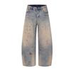 Mens Oversized Relaxed Fit Distressed Washed Denim Pants Streetwear Cargo Style Wide Leg Jeans