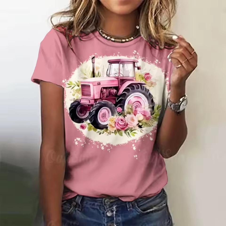 Summer Cartoon Car 3D Printed T-shirts Street Casual Fashion Short Sleeved Round Neck Women's T-shirts