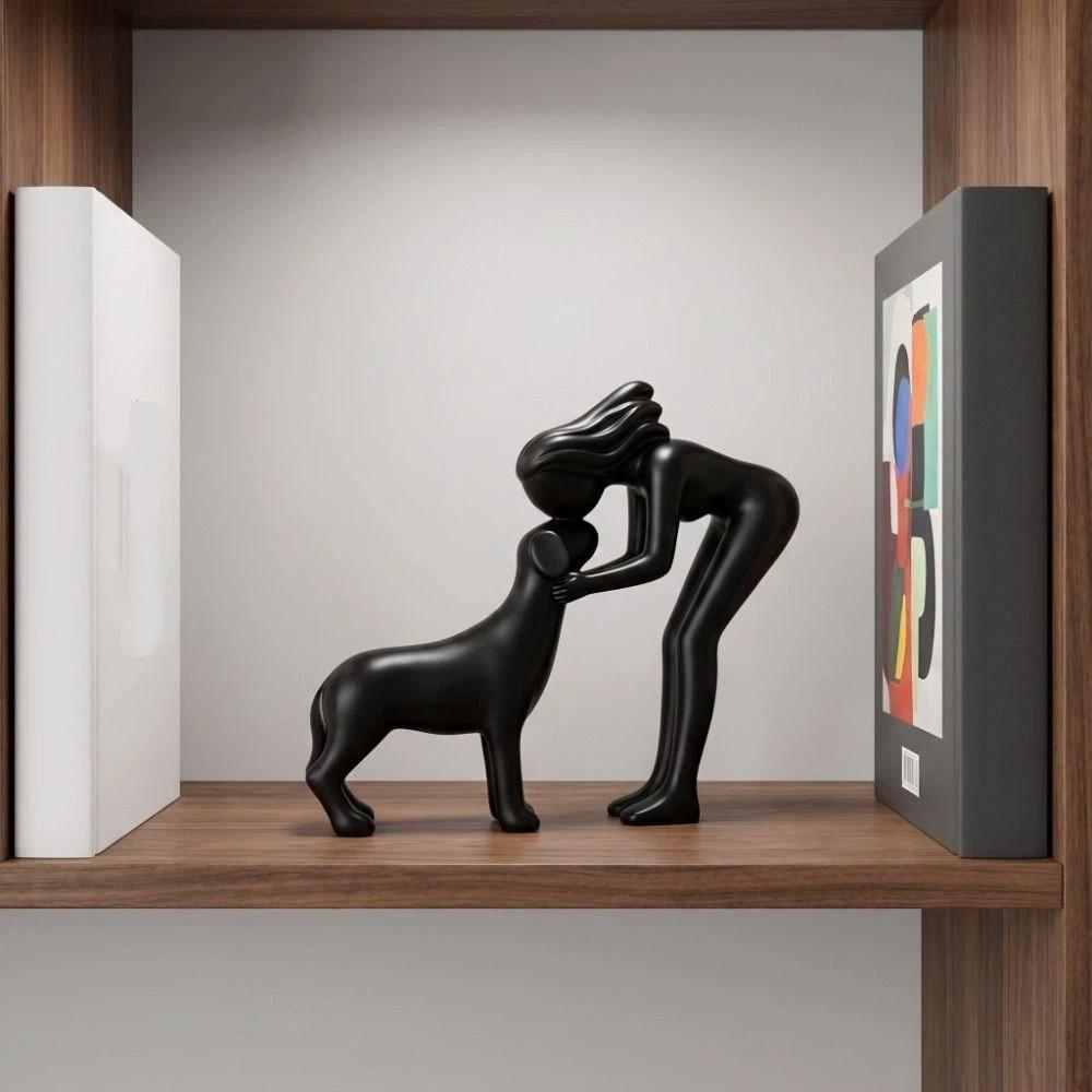 3D Printed Girl And Dog Statues Sculpture Canine Statues Crafts Desktop Ornaments Pet Lovers Funny Nordic-Style Home Decor