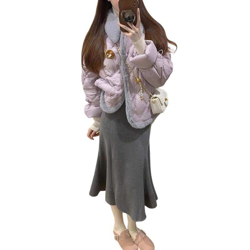 Chic Two-Piece Outfit: 2025 Autumn/Winter Raw Edge Cotton Jacket & High-Waisted Mermaid Skirt