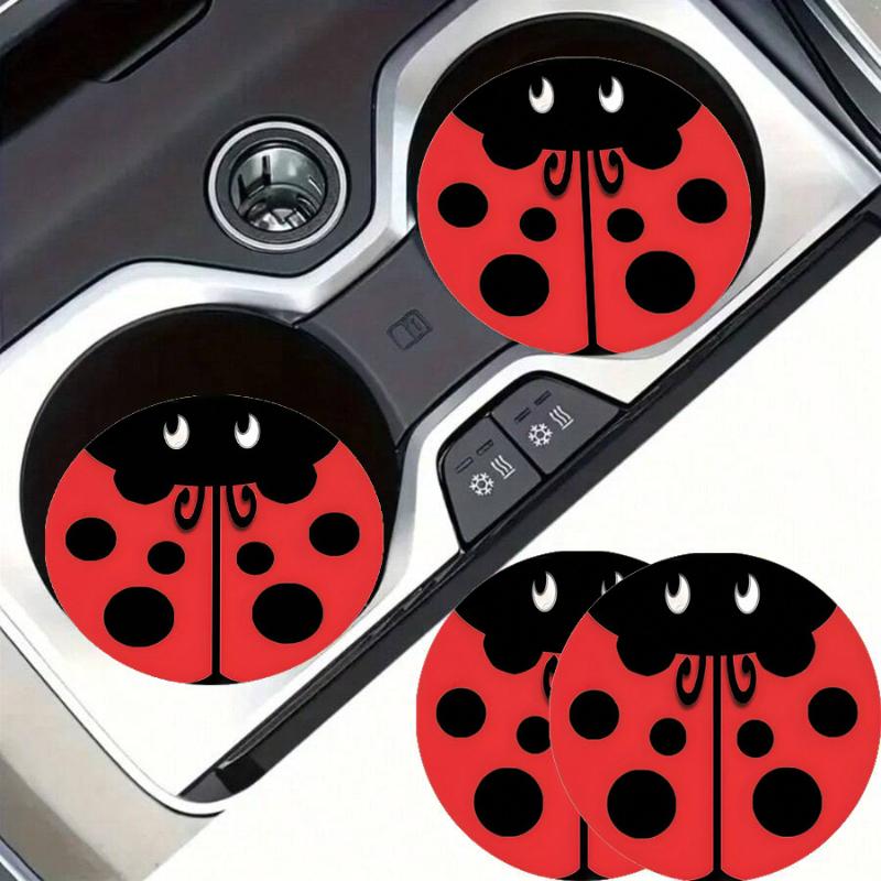 

2Pcs/Set Red Beetle-Style Car Cup Holder Inserts - Non-Slip Absorbent Coasters For Universal Vehicle Use