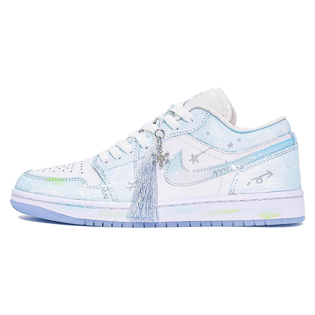 Jordan Air Jordan 1 Abrasion Resistant Low Top Vintage Basketball Shoes Unisex White Blue Gray Green DC0774-105(Team1483-GBAG)