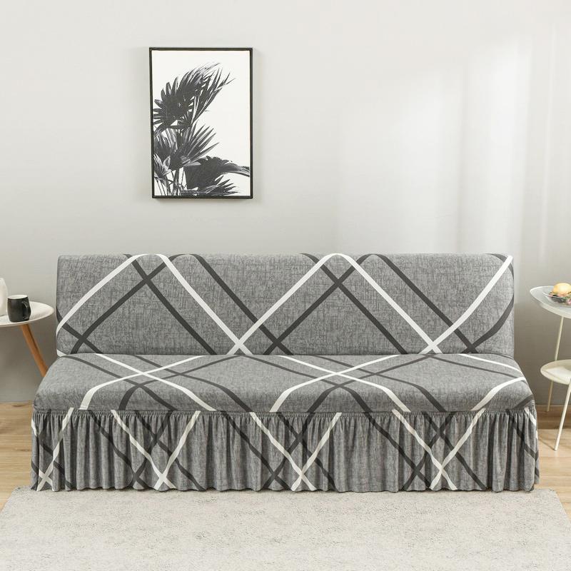 Stretch Armless Futon Cover with Skirt Printed Folding Sofa Bed Cover Washable Sofa Couch Cover Furniture Bed Protector S M L